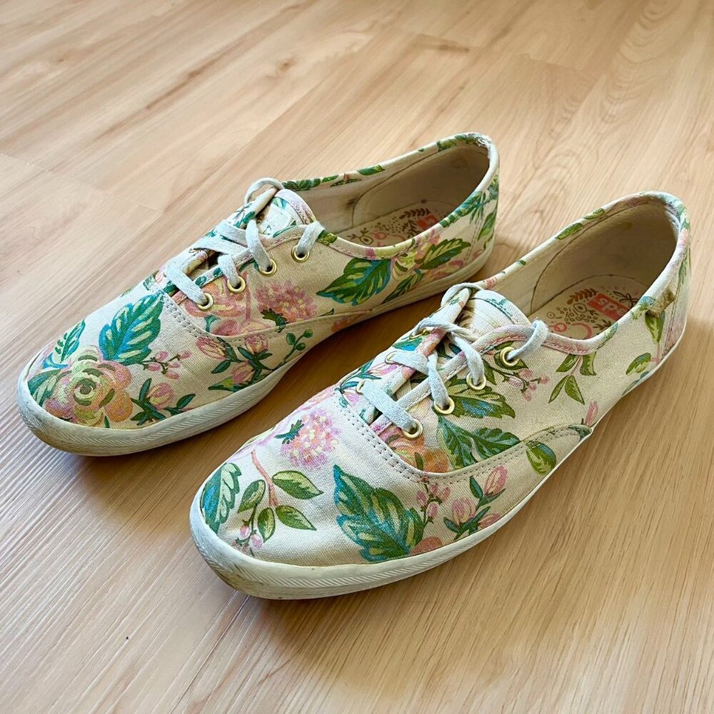 Keds Rifle Paper Co Womens 8.5 Sneakers Champion Jardin De Paris Floral Canvas